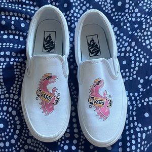 Skateboarding Dinosaur Vans Slip Ons